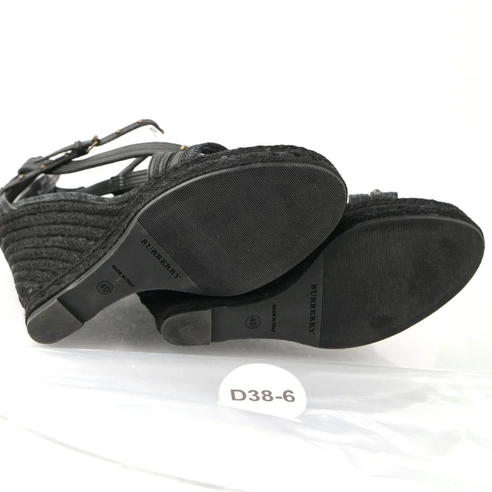 Burberry Womens Sandals Size 40 10 Black Leather Espadrille Wedge Studded Shoes